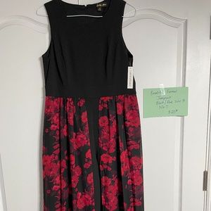 Black & red sleeveless jumpsuit with lace overlay